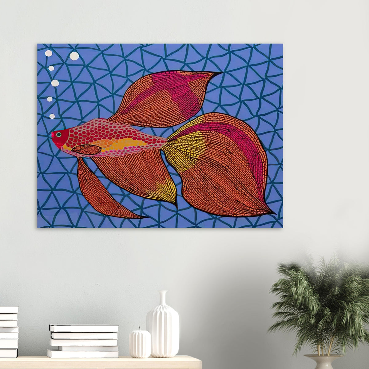 Yayoi Kusama poster — Goldfish shifts Kusama’s attention from land-based motifs to an aquatic creature whose graceful outline invites a playful graphic treatment