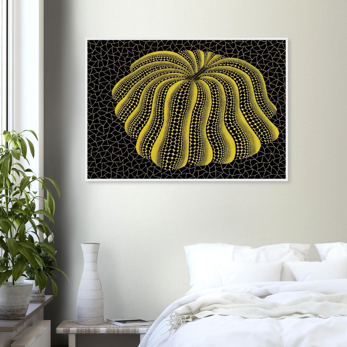 Yayoi Kusama framed print — Napping Pumpkin gives the artist’s beloved gourd a gently humorous, almost human personality