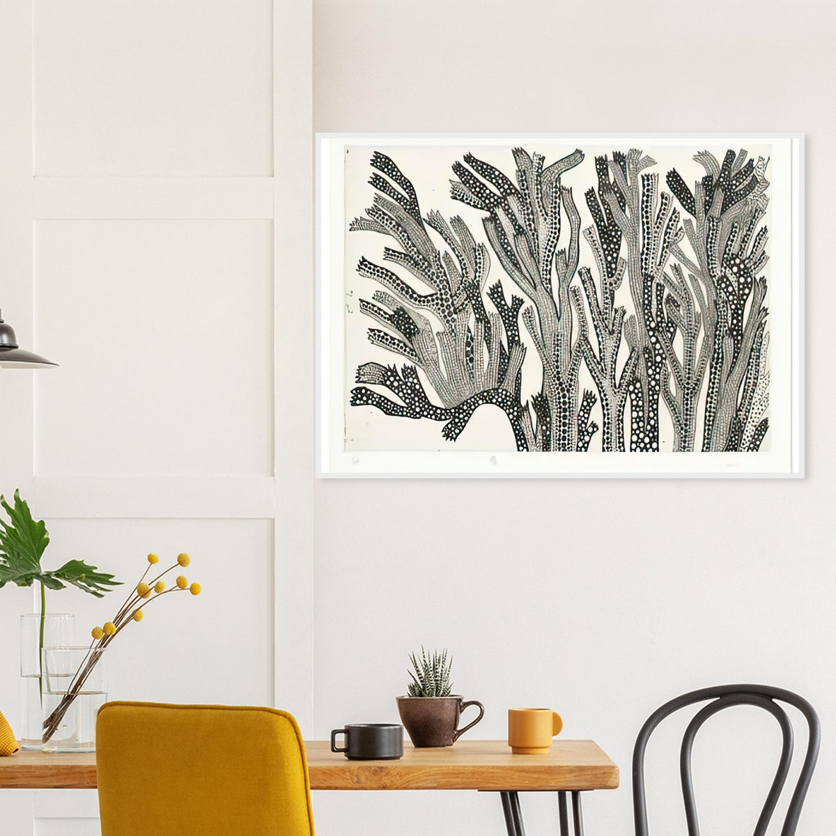Yayoi Kusama framed print of Spring — spring suggests the renewal of the natural world through a seasonal title rather than a single isolated object