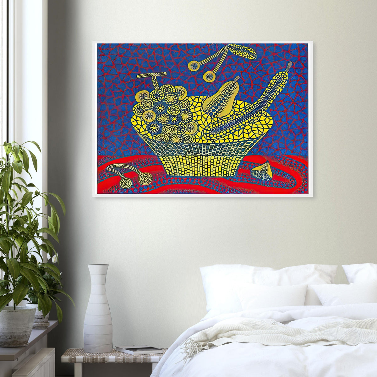 Yayoi Kusama framed print — Fruit Basket (1) by Yayoi Kusama explores one of the artist’s recurring subjects: the abundance of ordinary fruit