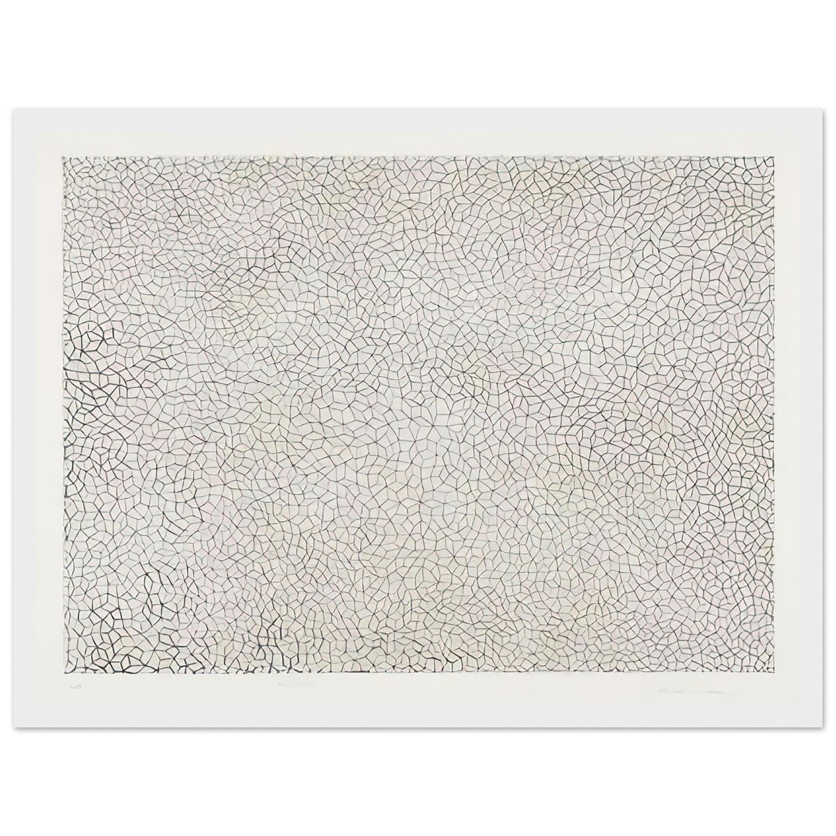 Yayoi Kusama framed print — Infinity Nets (Image 3) explores Kusama’s Infinity Net as a field built from countless repeated marks, white frame, 30x40 cm / 12x16″