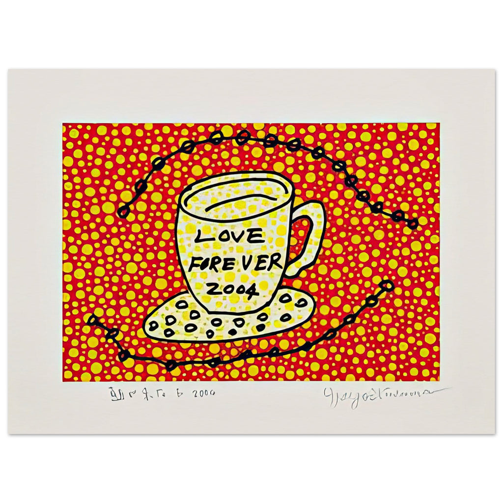 Yayoi Kusama poster — Morning Is Here (E) joins a series of compact 2004 prints in which the beginning of the day becomes a subject for personal symbols and tightly controlled graphic, 15x20 cm / 6x8″