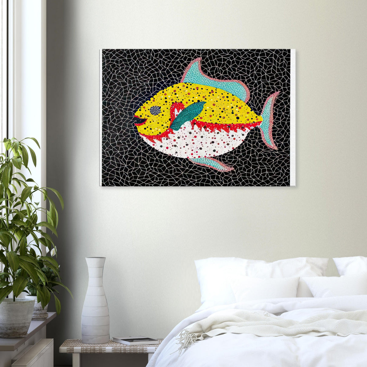 Yayoi Kusama canvas print — Fish gives the fish’s streamlined body and sense of underwater movement a graphic role