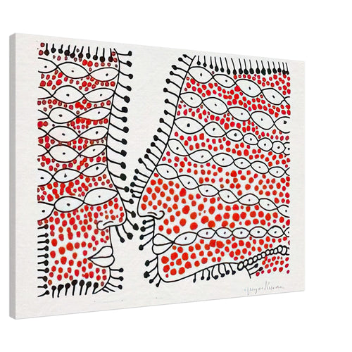 Yayoi Kusama canvas print — Beginning of Love suggests an intimate emotional moment expressed through Kusama’s recurring language of patterns and simple forms, 70x100 cm / 28x40″