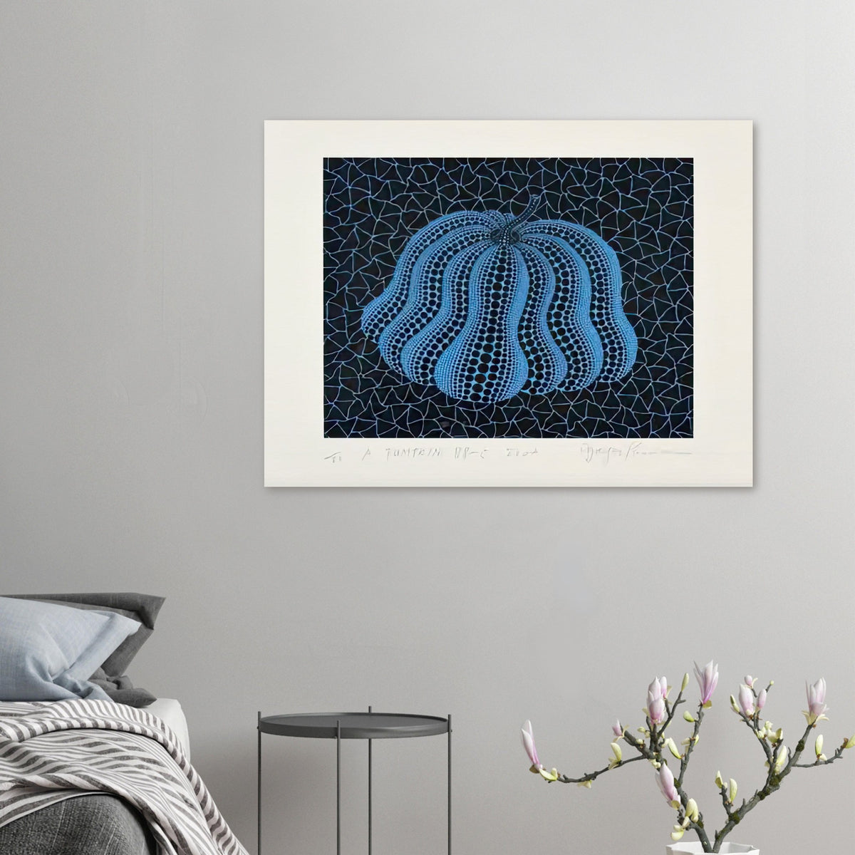 Yayoi Kusama poster — Pumpkin (BB-C) [Kusama 330] revisits Kusama’s best-known vegetable through the relationship between its distinctive form and repeating ornament