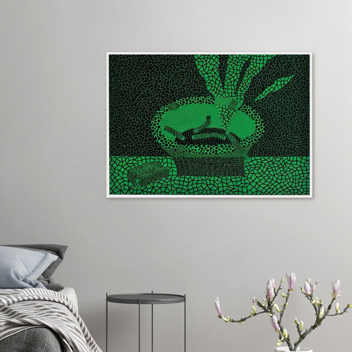 Yayoi Kusama framed print — The familiar outline of an ashtray becomes unexpectedly compelling in this early Kusama still-life subject