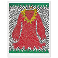 Yayoi Kusama framed print — This second numbered Dress design returns to the garment as a graphic form, shifting attention from who might wear it to the design’s shape and surface, white frame, 30x40 cm / 12x16″