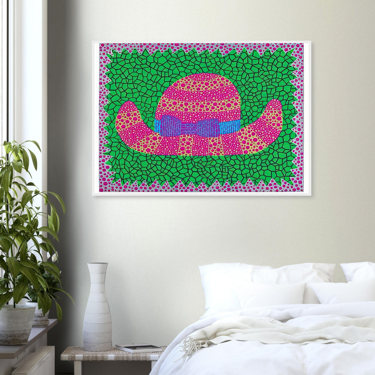 Yayoi Kusama framed print — Hat II turns an everyday hat into a subject for playful observation