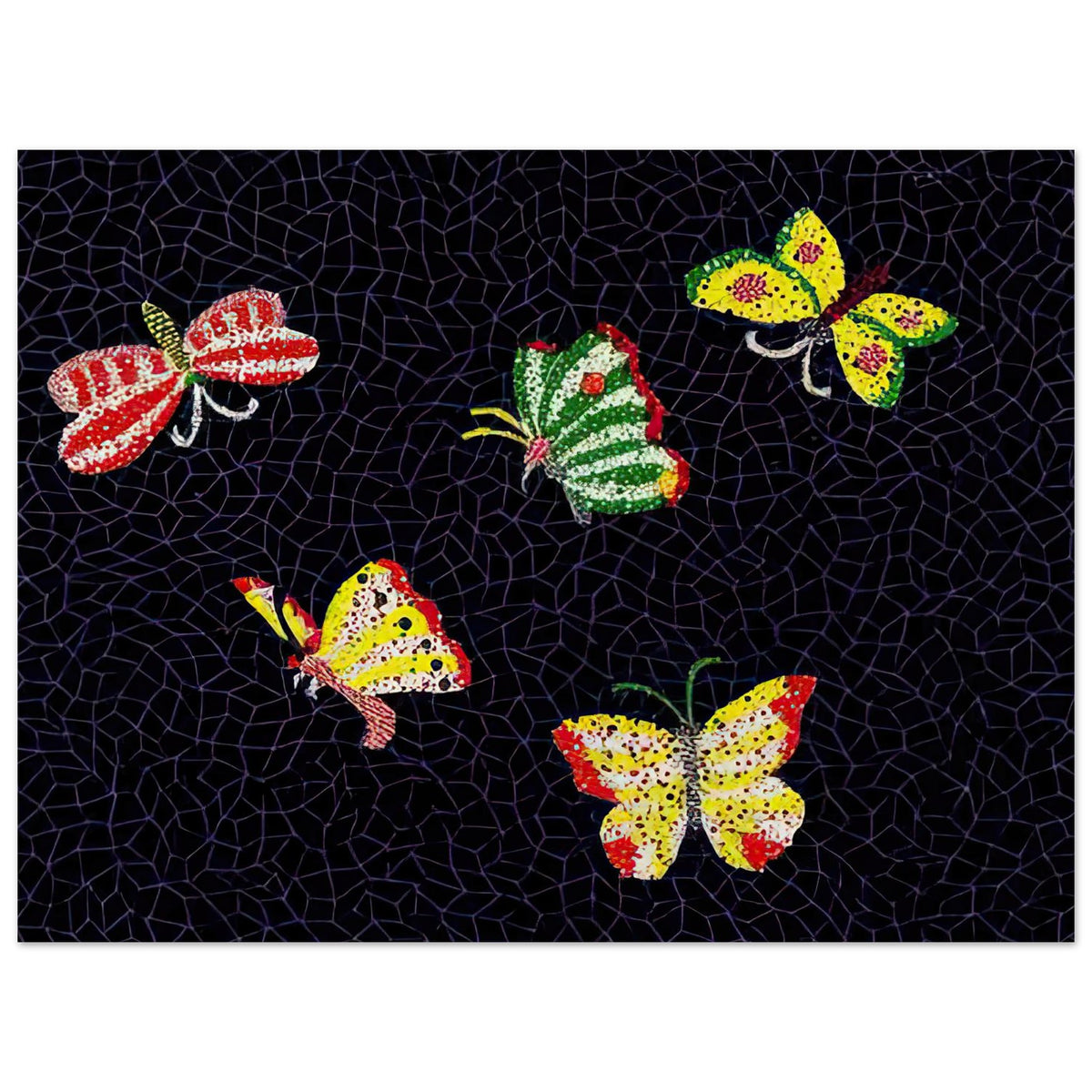 Yayoi Kusama poster — Butterfly [Kusama 82] by Yayoi Kusama takes the lightness of a butterfly and gives it graphic intensity through pattern, 15x20 cm / 6x8″