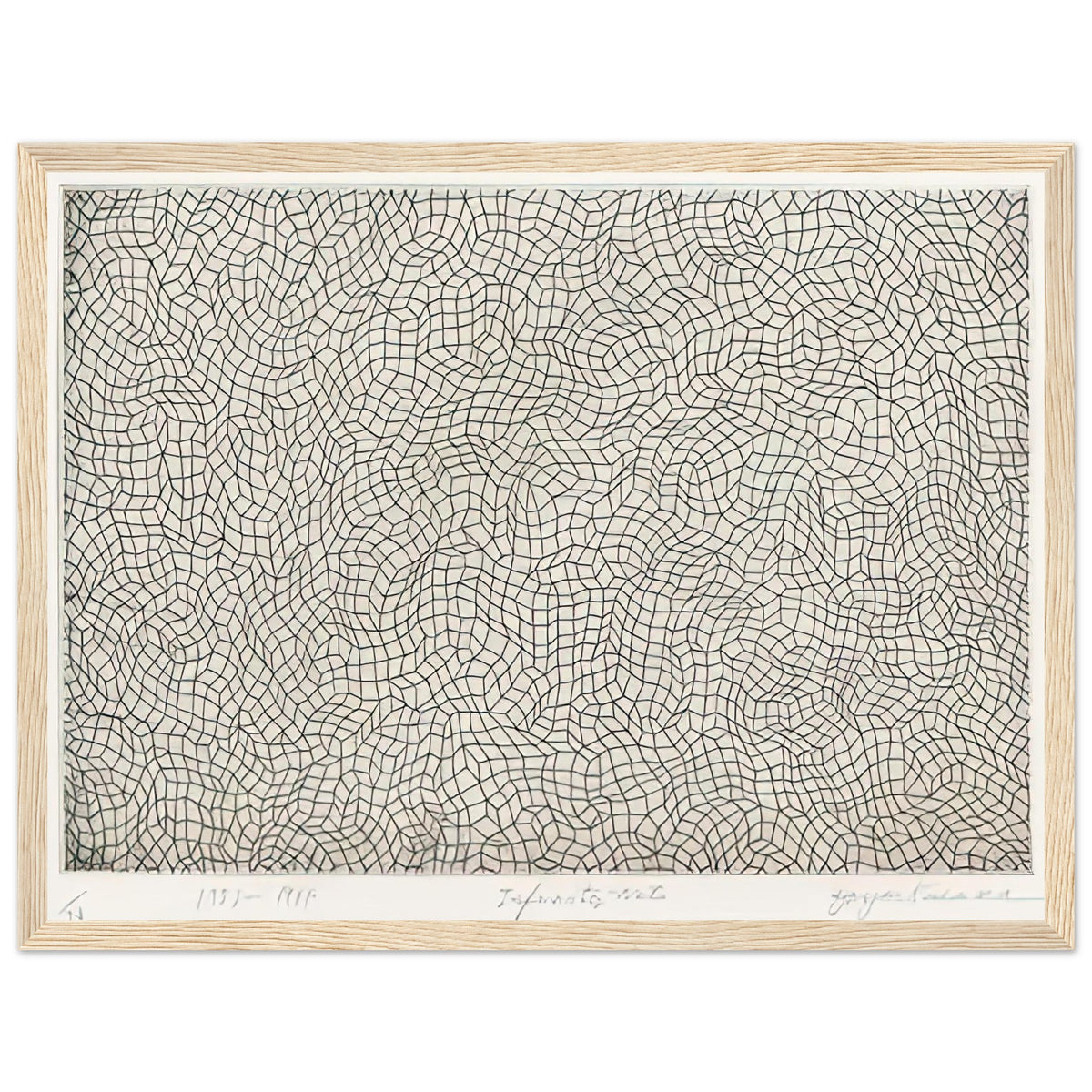 Yayoi Kusama framed print — Infinity Nets [Kusama 51] explores Kusama’s Infinity Net as a field built from countless repeated marks, wood frame, 30x40 cm / 12x16″