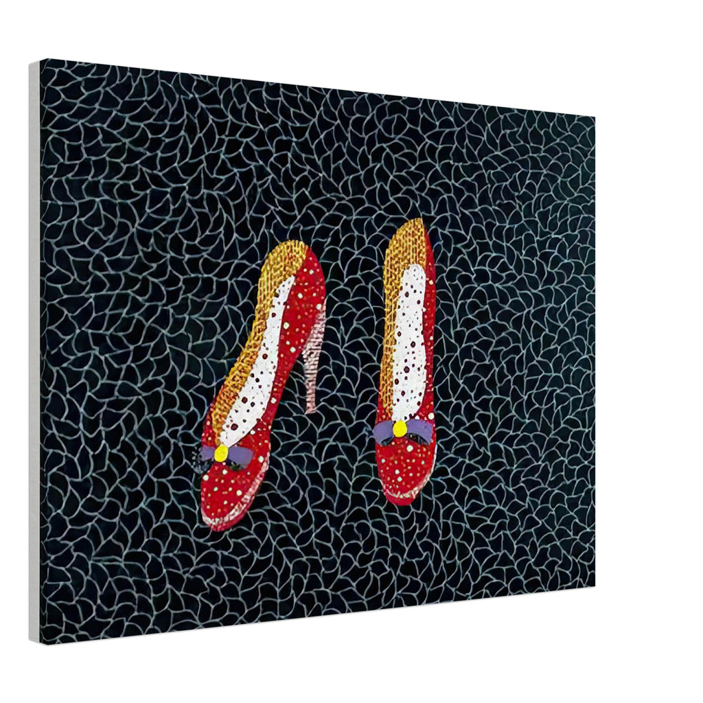 Yayoi Kusama canvas print — Shoes (2) turns a footwear object into an image about shape, balance and individuality, 45x60 cm / 18x24″