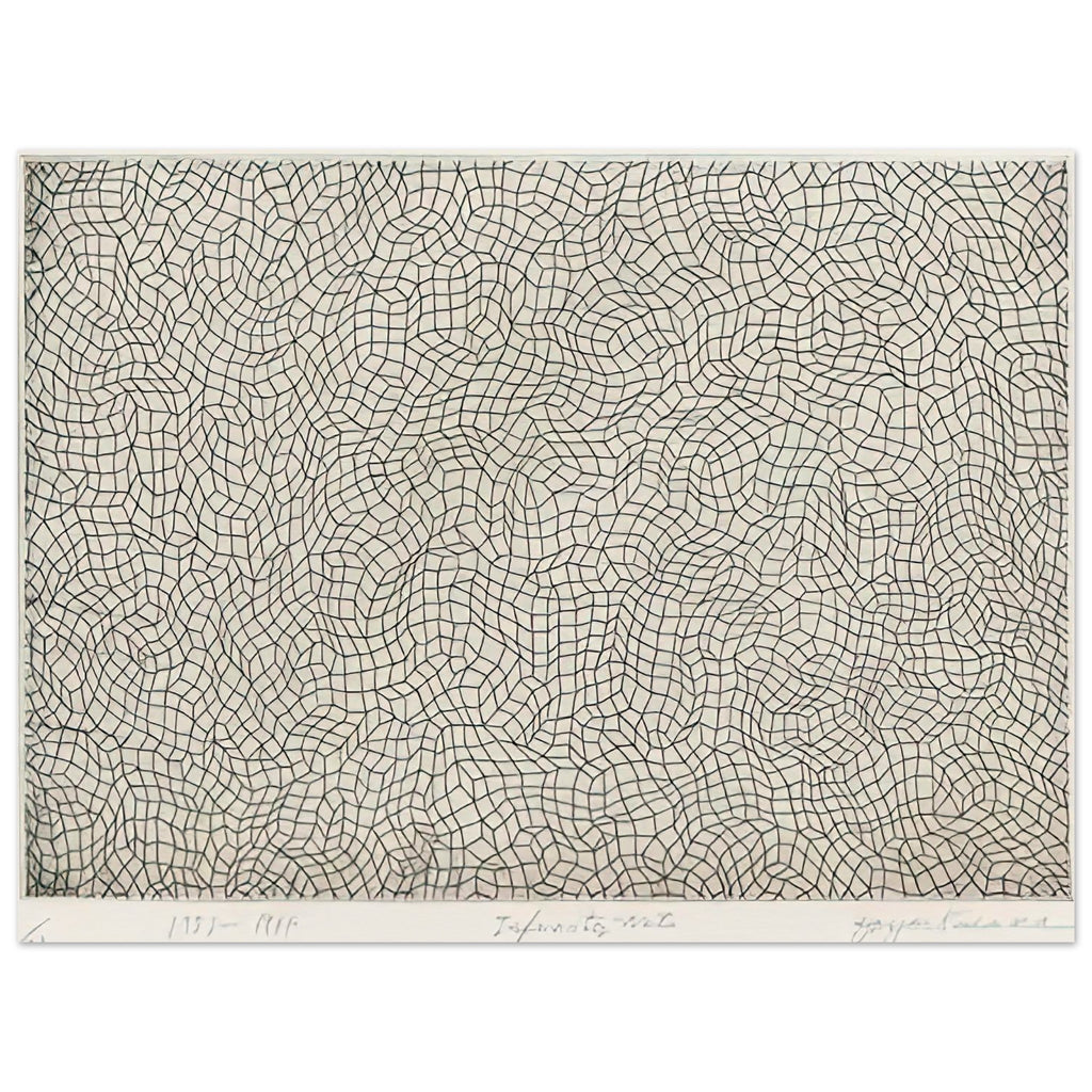 Yayoi Kusama poster — Infinity Nets [Kusama 51] explores Kusama’s Infinity Net as a field built from countless repeated marks, 15x20 cm / 6x8″
