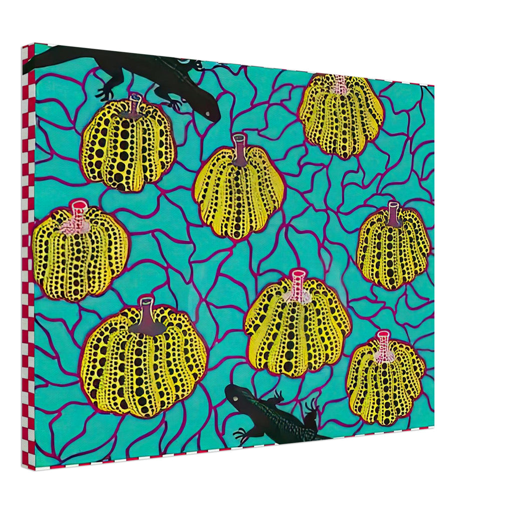 Yayoi Kusama canvas print — Black Lizards introduces a less familiar animal motif into Kusama’s vocabulary of living creatures and repeating patterns, 45x60 cm / 18x24″