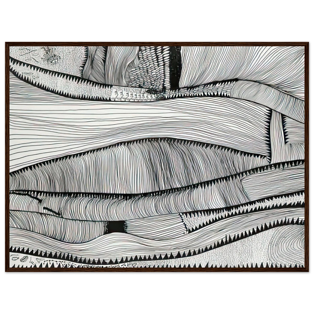 Yayoi Kusama framed print — Waves at Daybreak depicts the sea through the evocative meeting of moving water and the first light of morning, dark wood frame, 60x80 cm / 24x32″