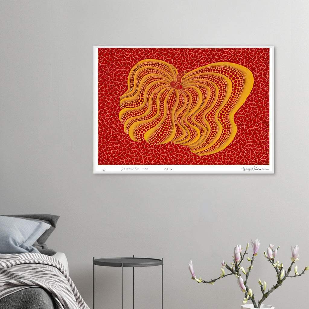Yayoi Kusama framed print — Dancing Pumpkin (YOR) [Kusama 321] presents the gourd as a figure in motion