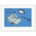 Yayoi Kusama framed print — Book to Read at Night D places an illustrated book at the center of a strange, poetic visual world, white frame, 30x40 cm / 12x16″