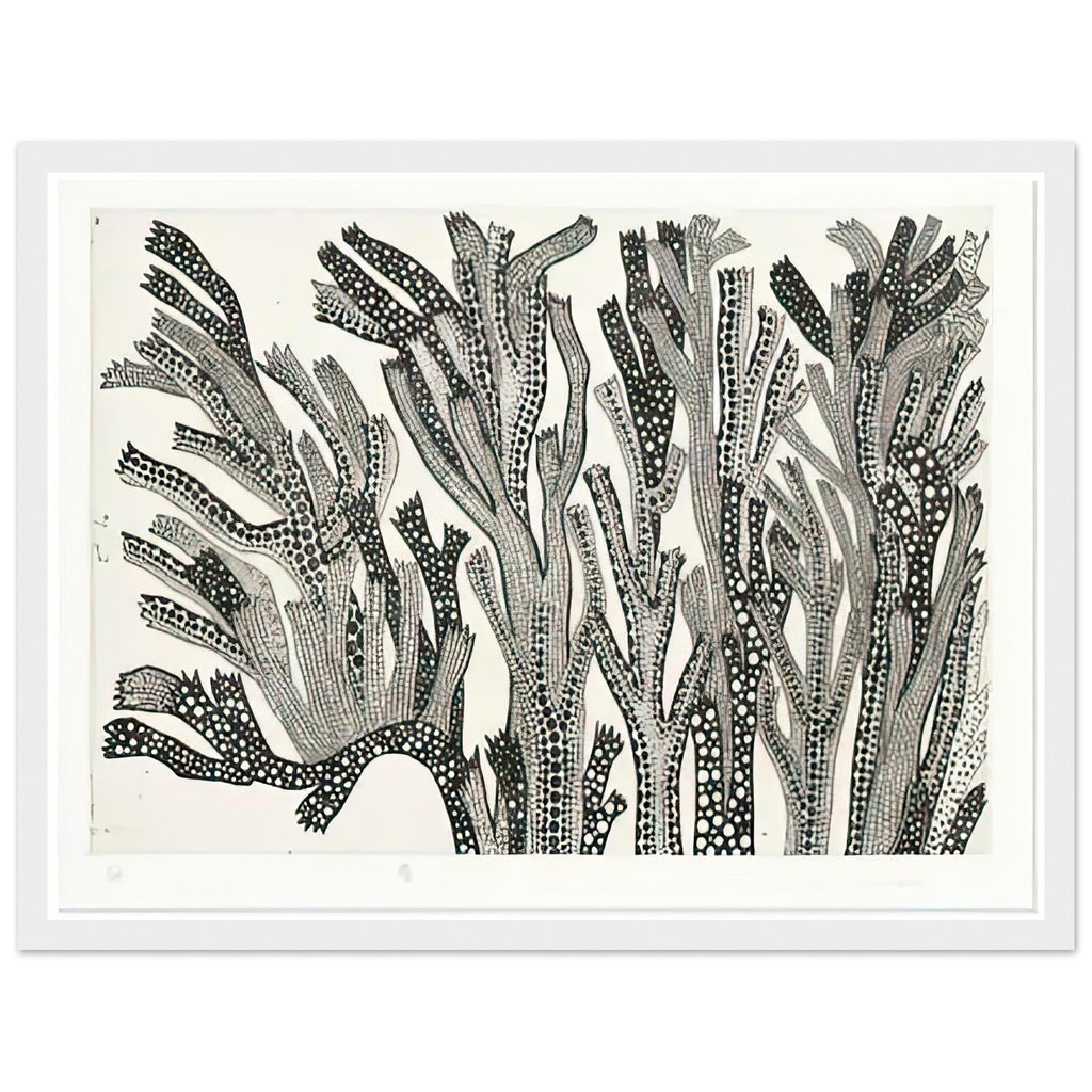 Yayoi Kusama framed print of Spring — spring suggests the renewal of the natural world through a seasonal title rather than a single isolated object, white frame, 30x40 cm / 12x16″