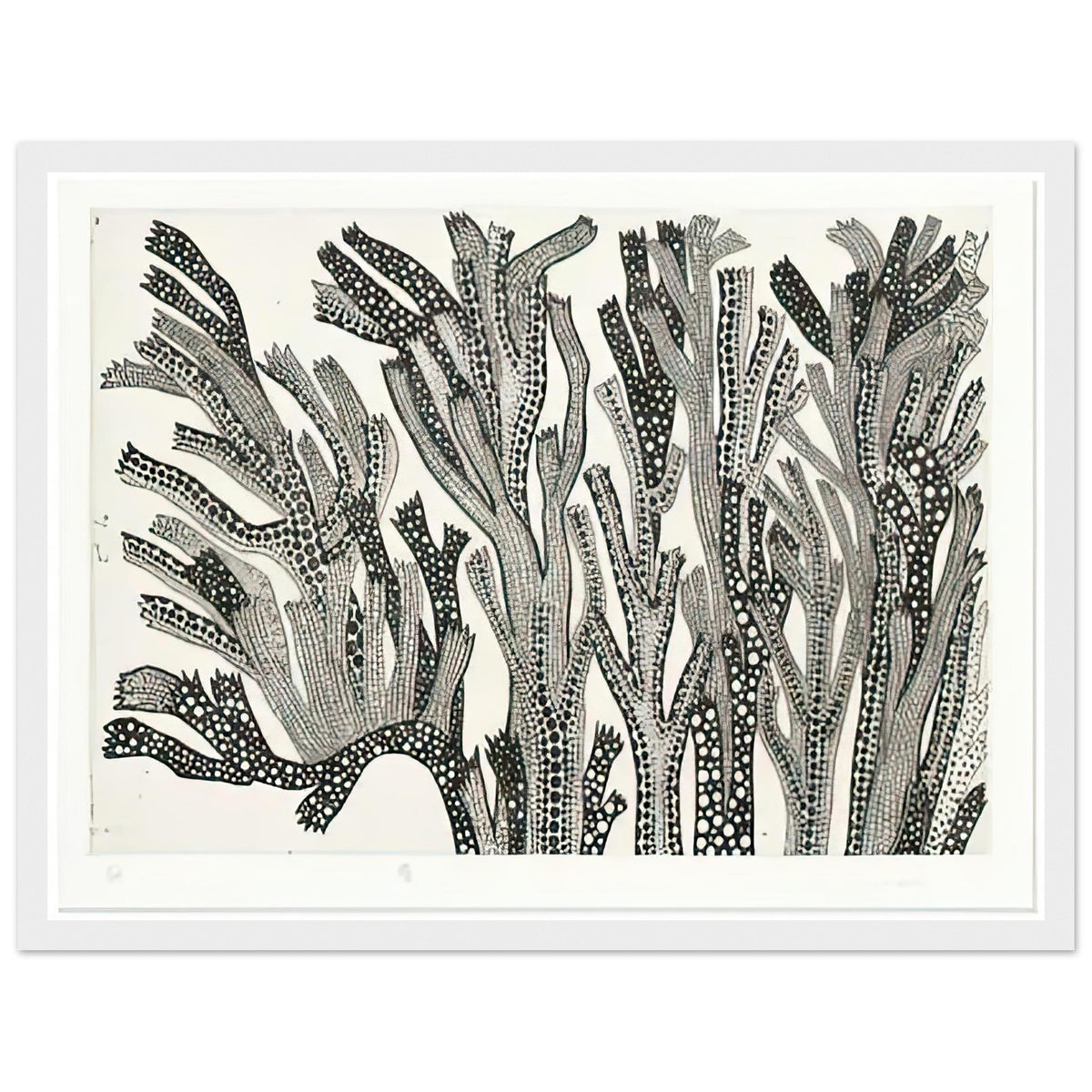 Yayoi Kusama framed print of Spring — spring suggests the renewal of the natural world through a seasonal title rather than a single isolated object, white frame, 30x40 cm / 12x16″
