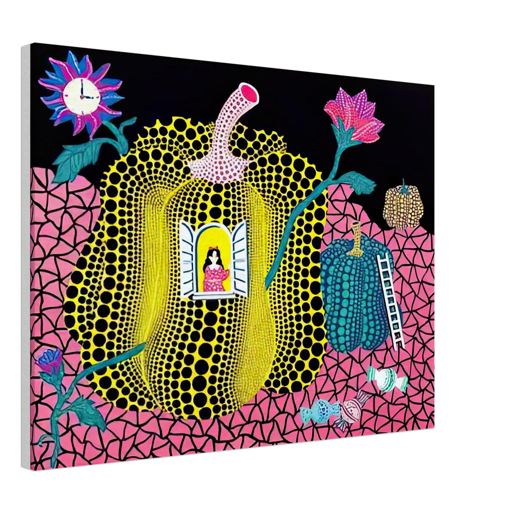 Yayoi Kusama canvas print — Hello (Image 1) is presented here as a poster based on Yayoi Kusama’s artwork, 45x60 cm / 18x24″