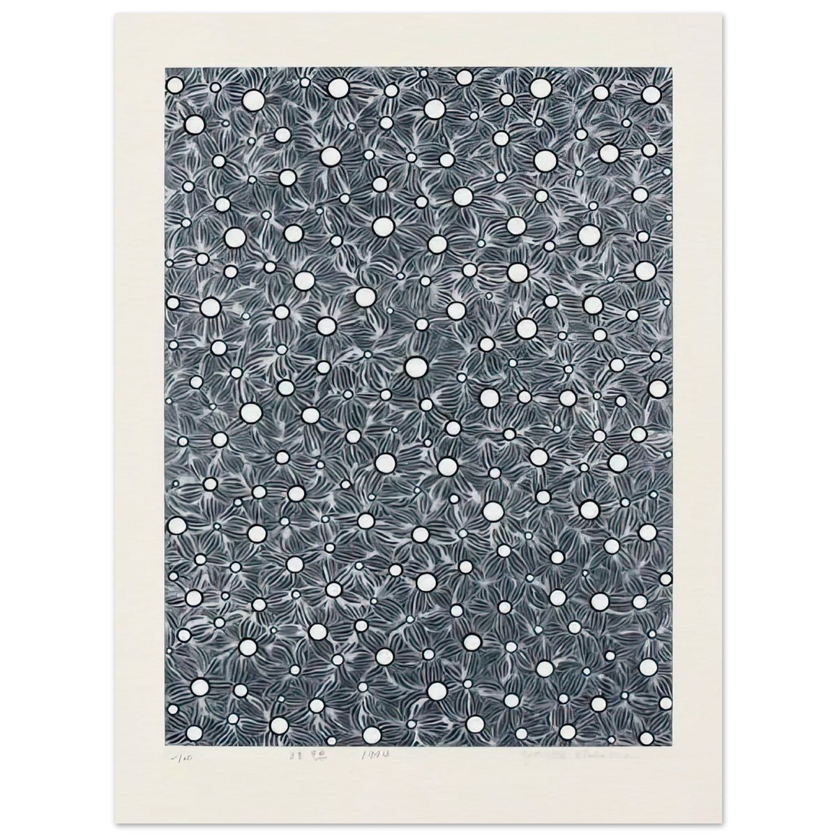 Yayoi Kusama poster — The title Meditation frames this artwork as an exercise in focused looking, 15x20 cm / 6x8″