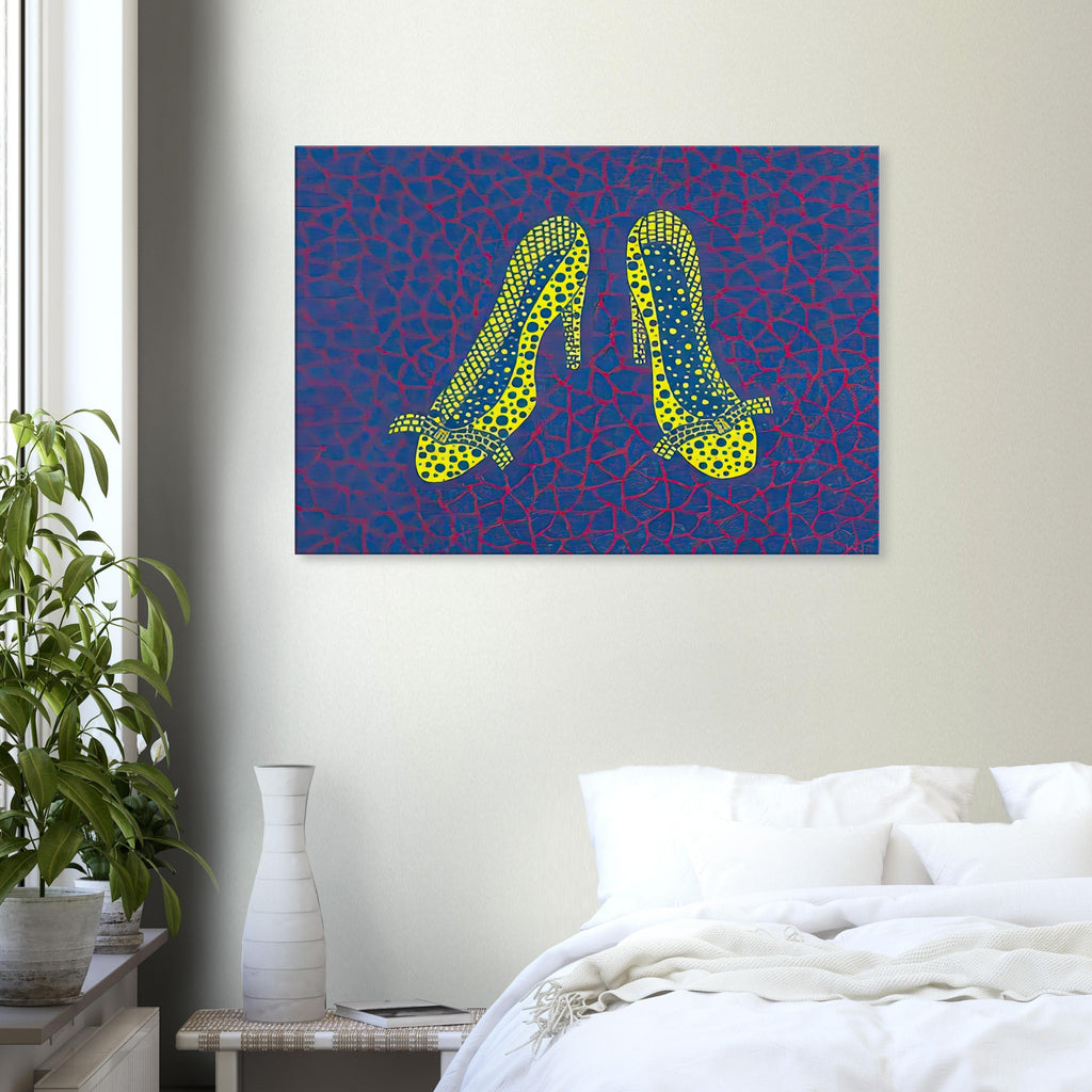 Yayoi Kusama canvas print — High Heels (4) makes a fashion accessory the protagonist of a Kusama print