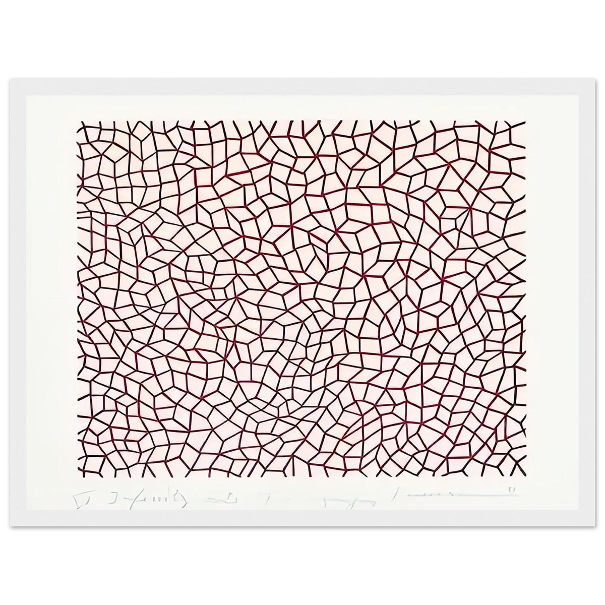 Yayoi Kusama framed print — Infinity Nets (1958) [Kusama 14] explores Kusama’s Infinity Net as a field built from countless repeated marks, white frame, 30x40 cm / 12x16″