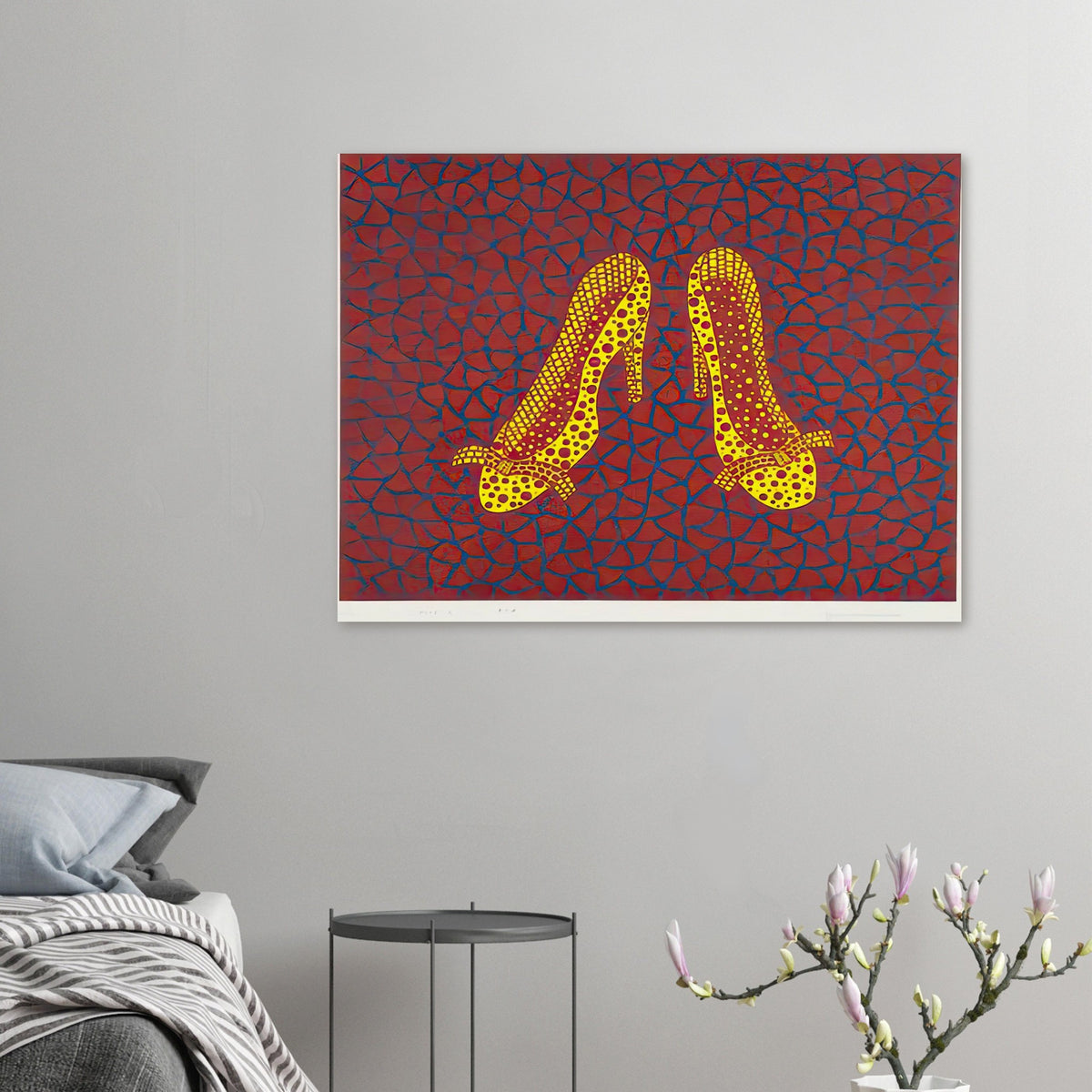 Yayoi Kusama poster — High Heels (1) makes a fashion accessory the protagonist of a Kusama print
