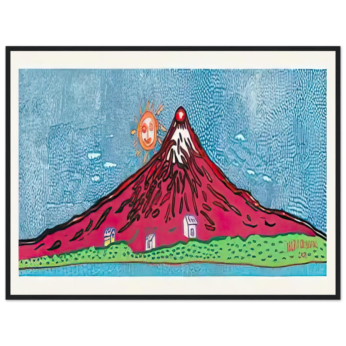 Yayoi Kusama framed print — Mt. Fuji in Seven Colours: Mt. Fuji I Love is Kusama’s red interpretation of the celebrated Japanese mountain. The, black frame, 60x80 cm / 24x32″