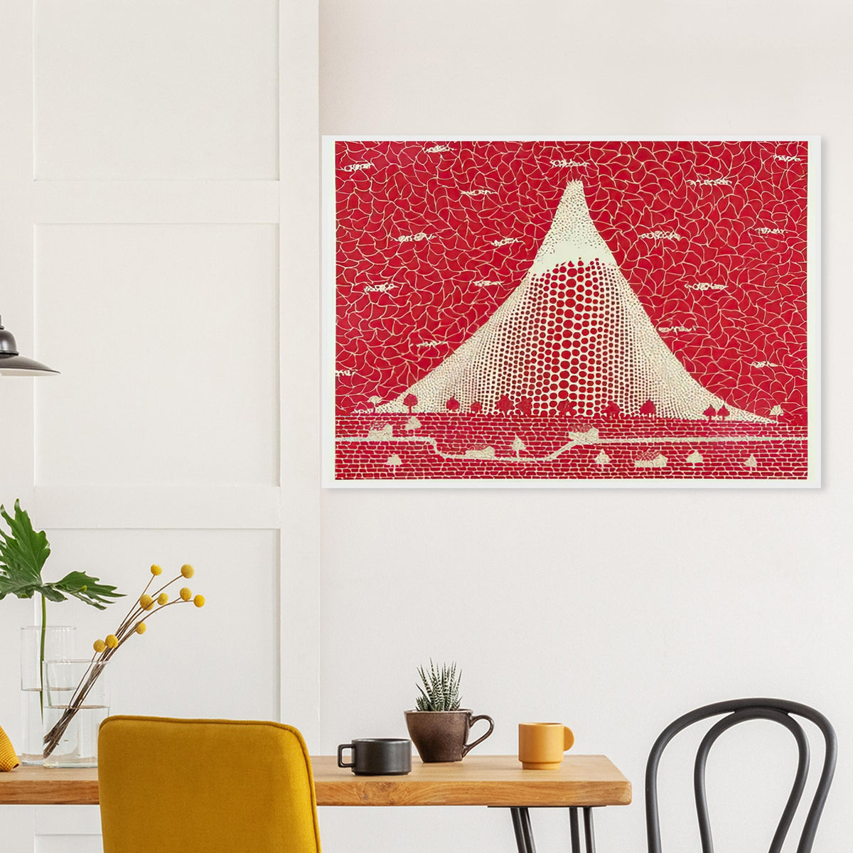 Yayoi Kusama framed print — Mt. Fuji takes a single iconic mountain and turns it into a meditation on shape, place and