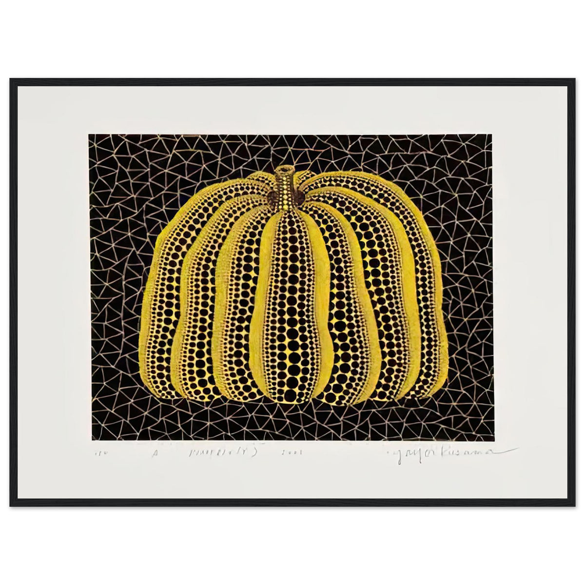 Yayoi Kusama framed print — Pumpkin (Y) is one precisely named variation on Yayoi Kusama’s iconic pumpkin theme, black frame, 60x80 cm / 24x32″