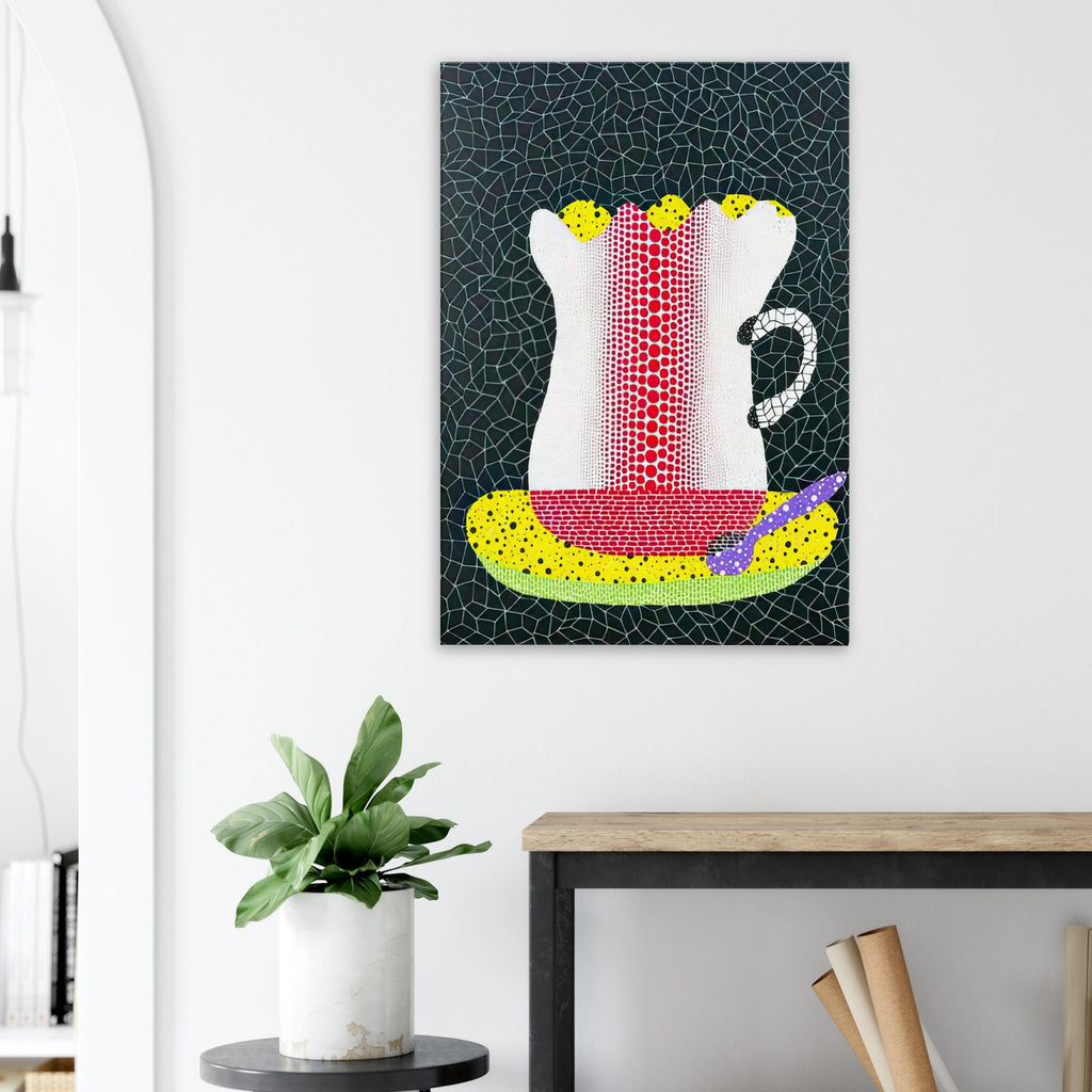Yayoi Kusama canvas print — A single coffee cup becomes an unlikely protagonist in this composition
