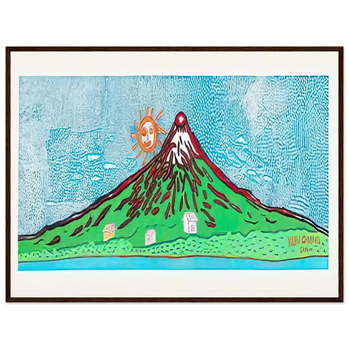 Yayoi Kusama framed print — Mt. Fuji in Seven Colours: All About Mt. Fuji That I Have Loved My Whole Life is, dark wood frame, 60x80 cm / 24x32″
