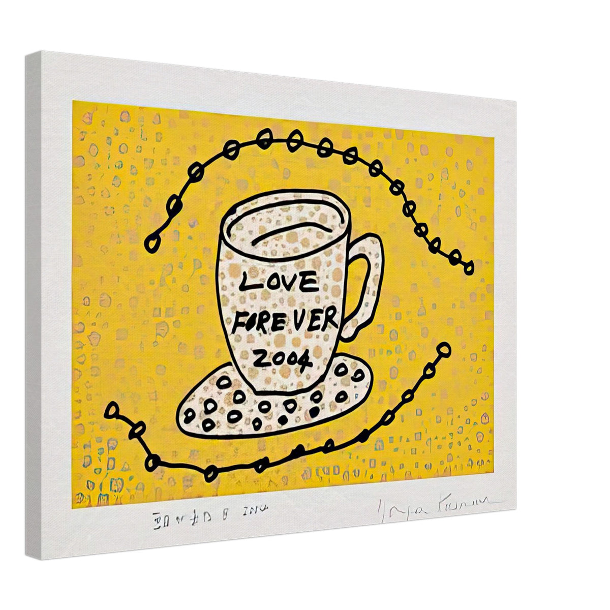 Yayoi Kusama canvas print — Morning Is Here (B) joins a series of compact 2004 prints in which the beginning of the day becomes a subject for personal symbols and tightly controlled graphic, 45x60 cm / 18x24″