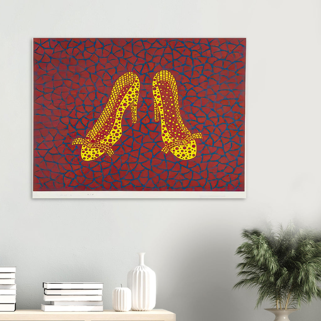 Yayoi Kusama poster — High Heels (1) makes a fashion accessory the protagonist of a Kusama print