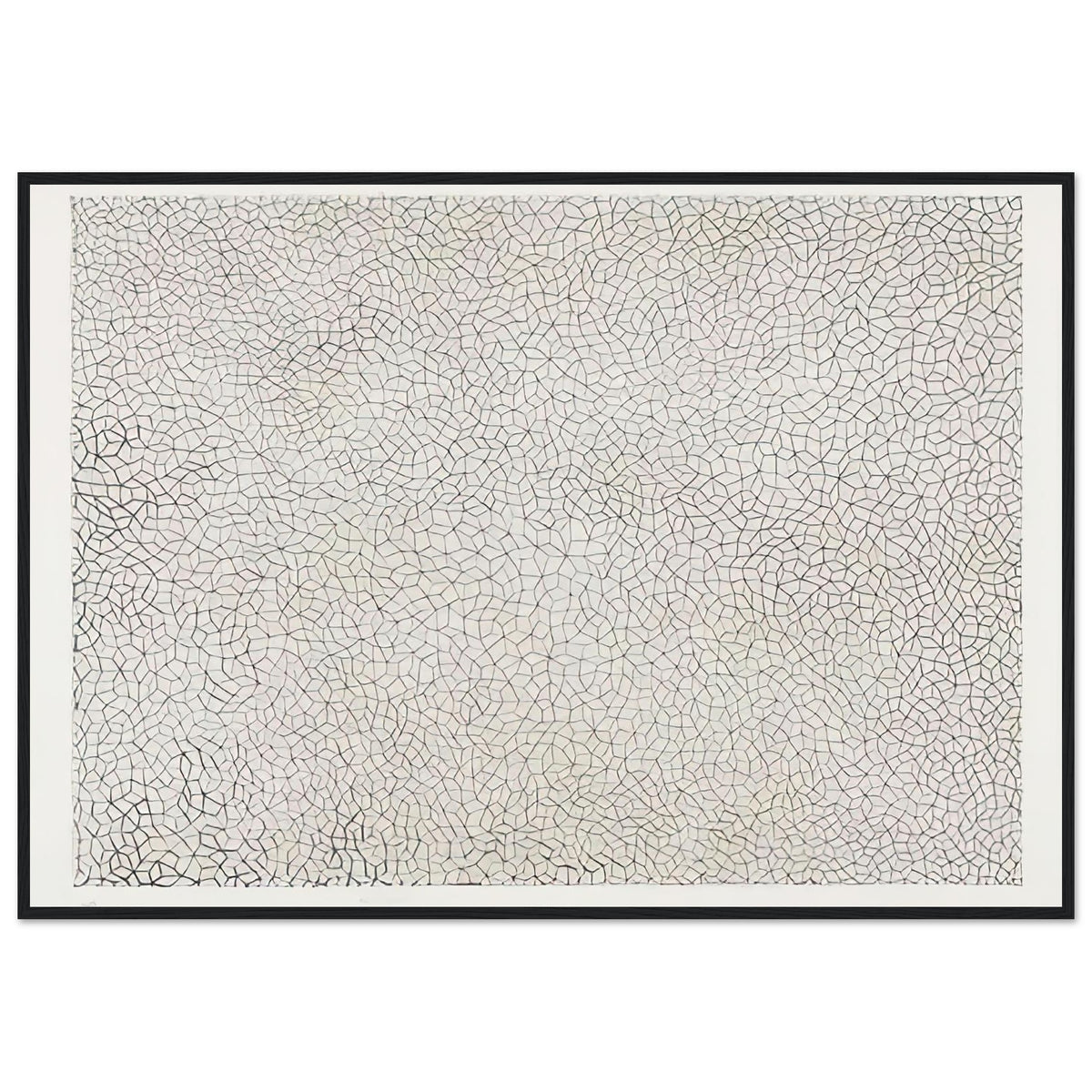 Yayoi Kusama framed print — Infinity Nets (Image 3) explores Kusama’s Infinity Net as a field built from countless repeated marks, black frame, 70x100 cm / 28x40″