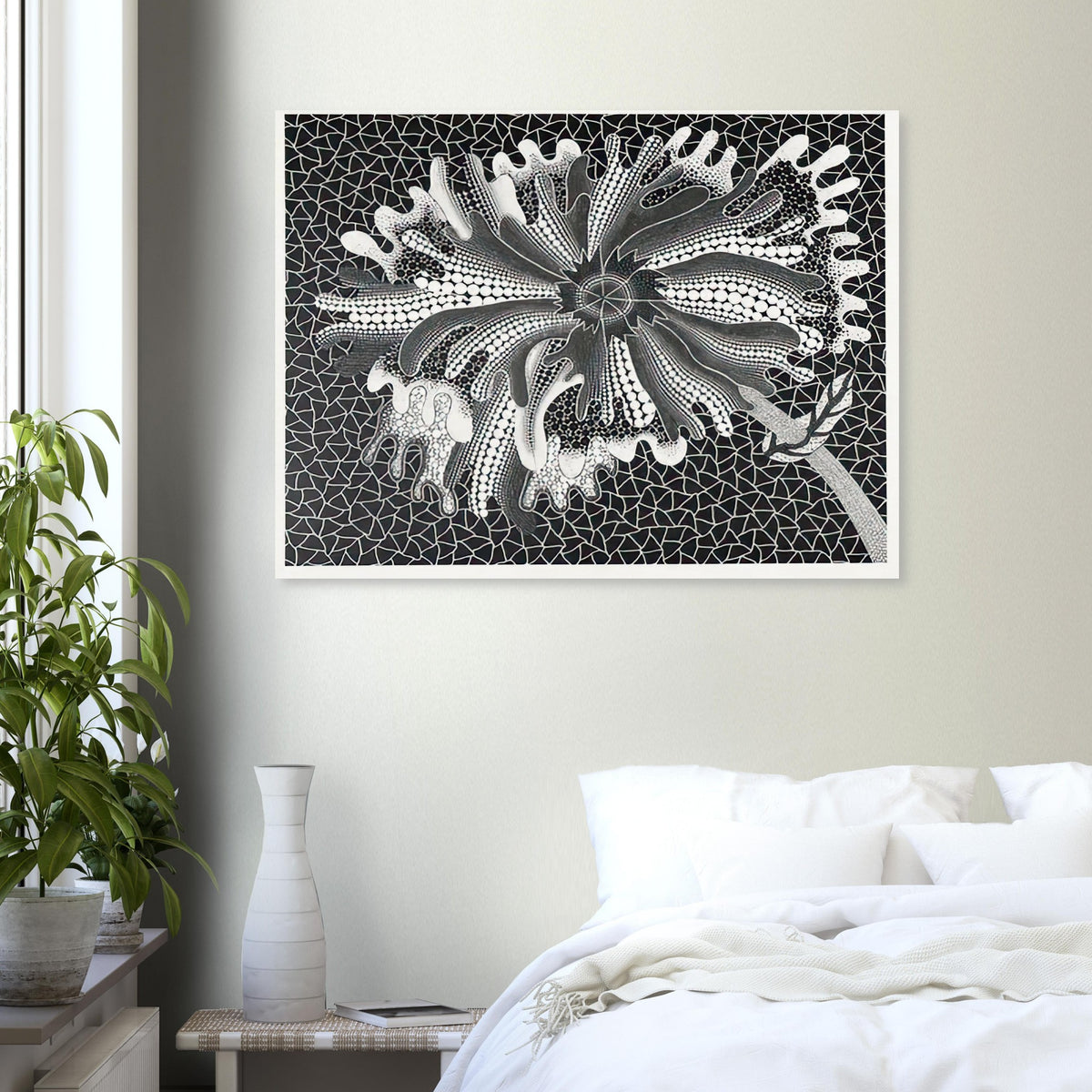 Yayoi Kusama poster — Flower (XL) treats a single flowering motif as a complete visual world