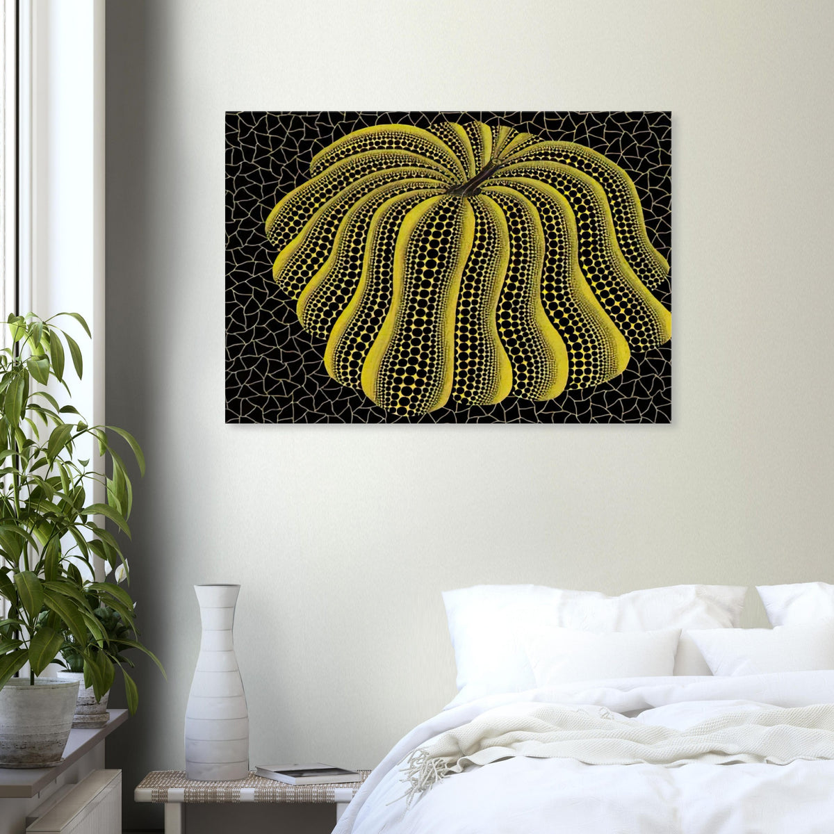 Yayoi Kusama canvas print — Napping Pumpkin gives the artist’s beloved gourd a gently humorous, almost human personality