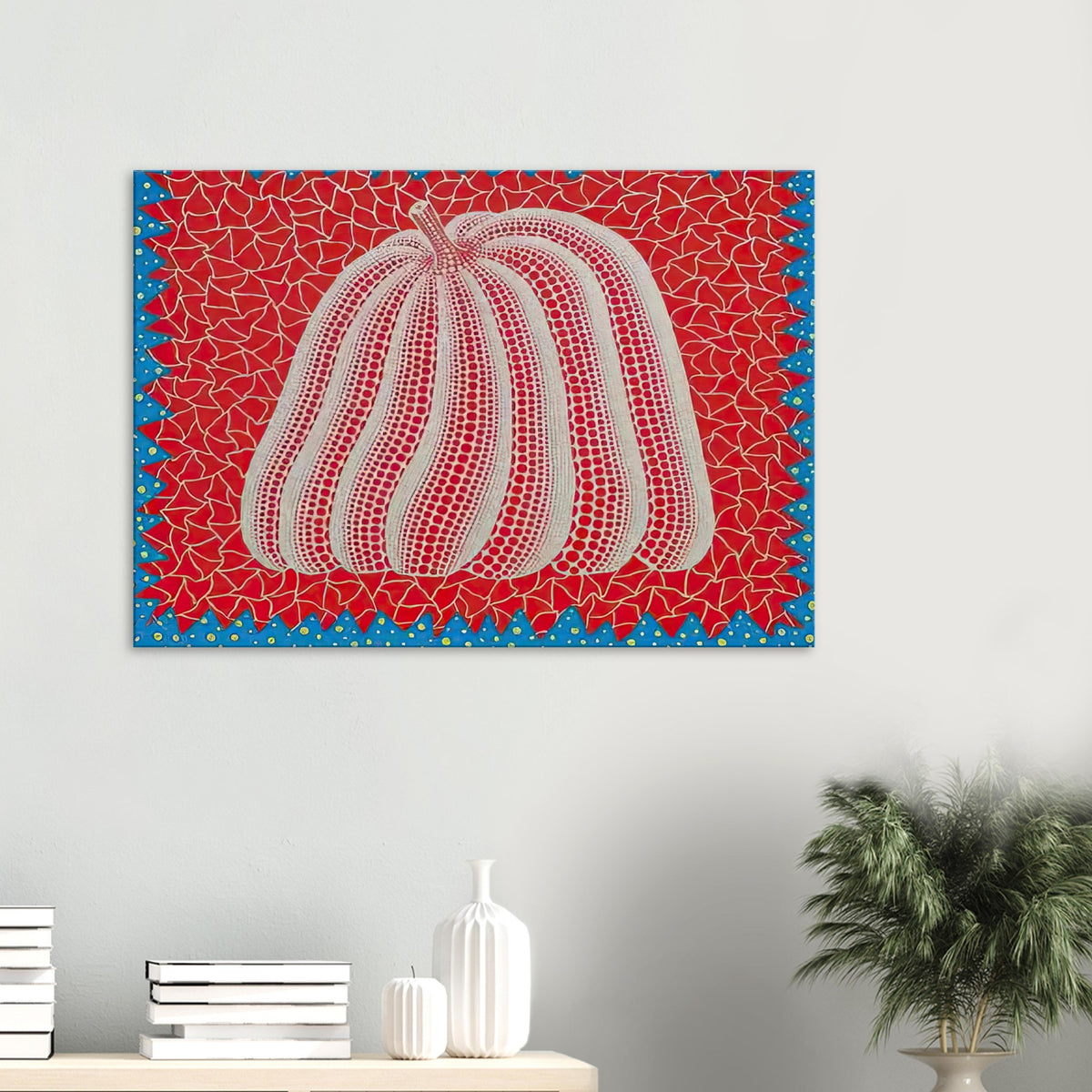Yayoi Kusama canvas print — Citrouille II from Amour pour Toujours gives Kusama’s beloved pumpkin a celebratory role within a portfolio devoted to love