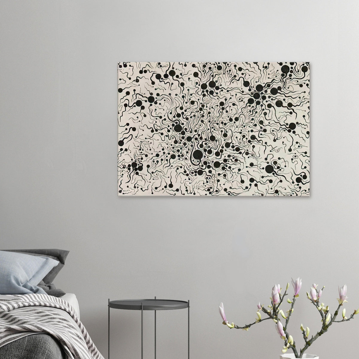 Yayoi Kusama canvas print — River at Sunrise brings a moment of natural transition into Kusama’s printmaking imagery