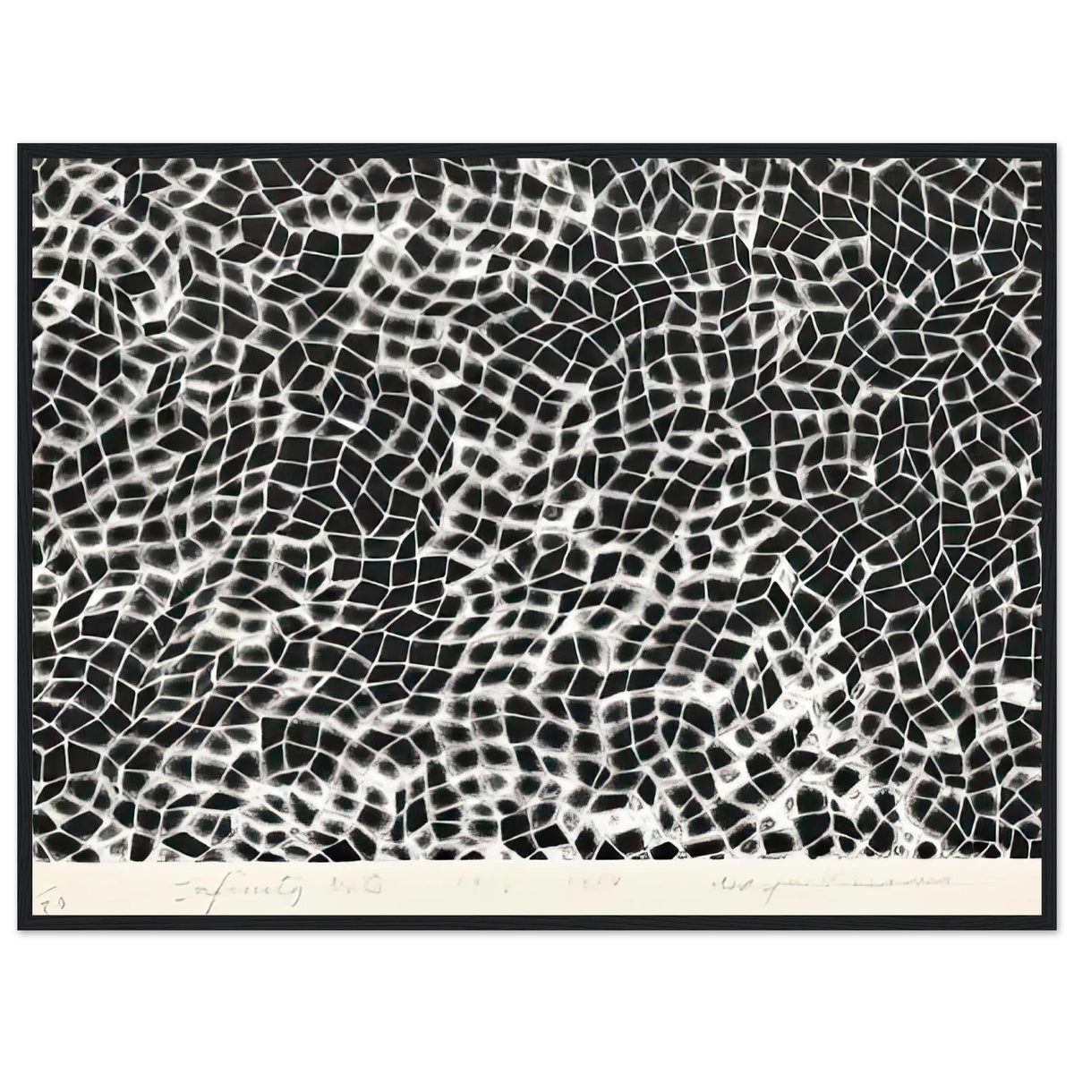 Yayoi Kusama framed print — Infinity Nets (Image 4) explores Kusama’s Infinity Net as a field built from countless repeated marks, black frame, 60x80 cm / 24x32″