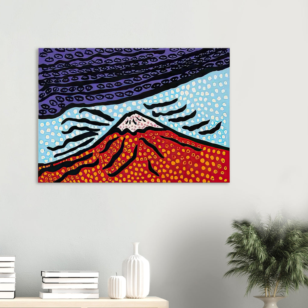 Yayoi Kusama canvas print — Mt. Fuji Is the Home of My Heart presents Japan’s most recognizable mountain as a subject of personal belonging rather than simple