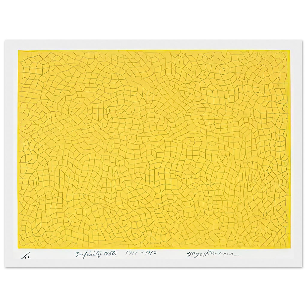 Yayoi Kusama framed print — Infinity Nets (Image 6) explores Kusama’s Infinity Net as a field built from countless repeated marks, white frame, 30x40 cm / 12x16″