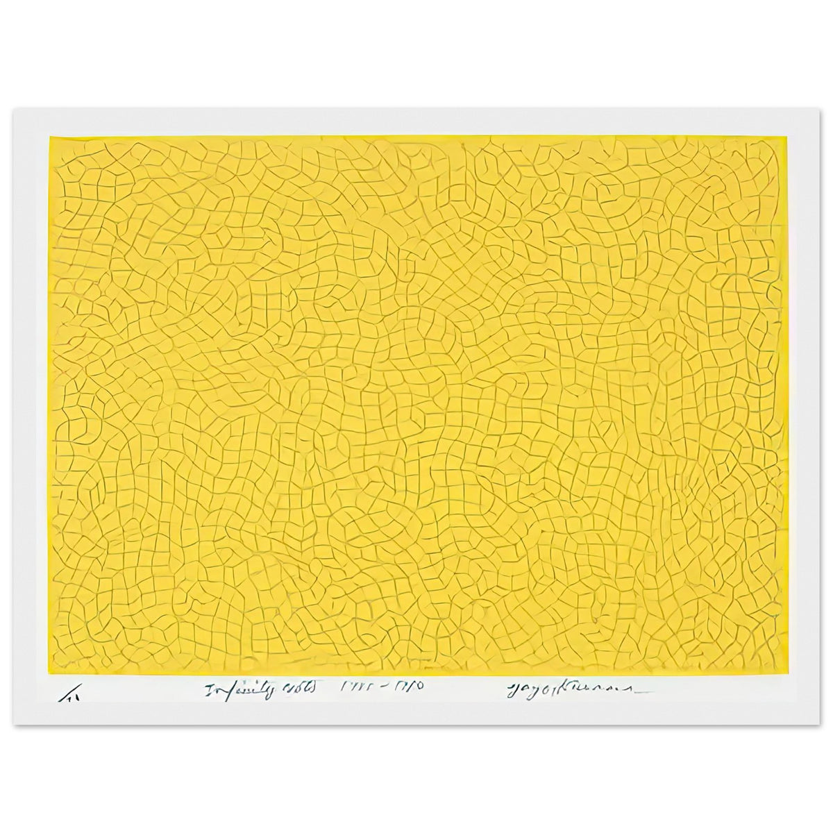Yayoi Kusama framed print — Infinity Nets (Image 6) explores Kusama’s Infinity Net as a field built from countless repeated marks, white frame, 30x40 cm / 12x16″