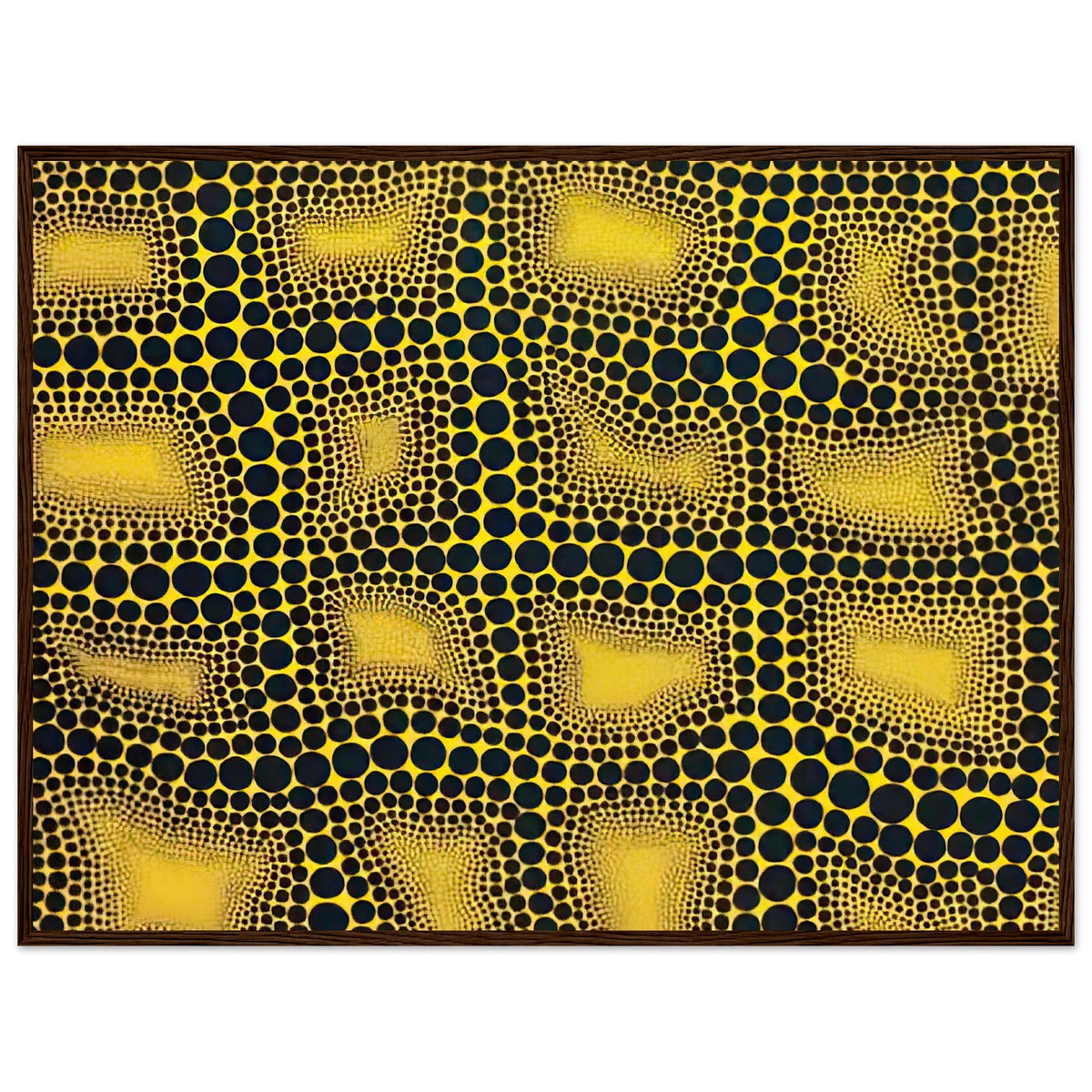 Yayoi Kusama framed print — Town introduces a built environment into Kusama’s range of natural and domestic subjects, dark wood frame, 60x80 cm / 24x32″
