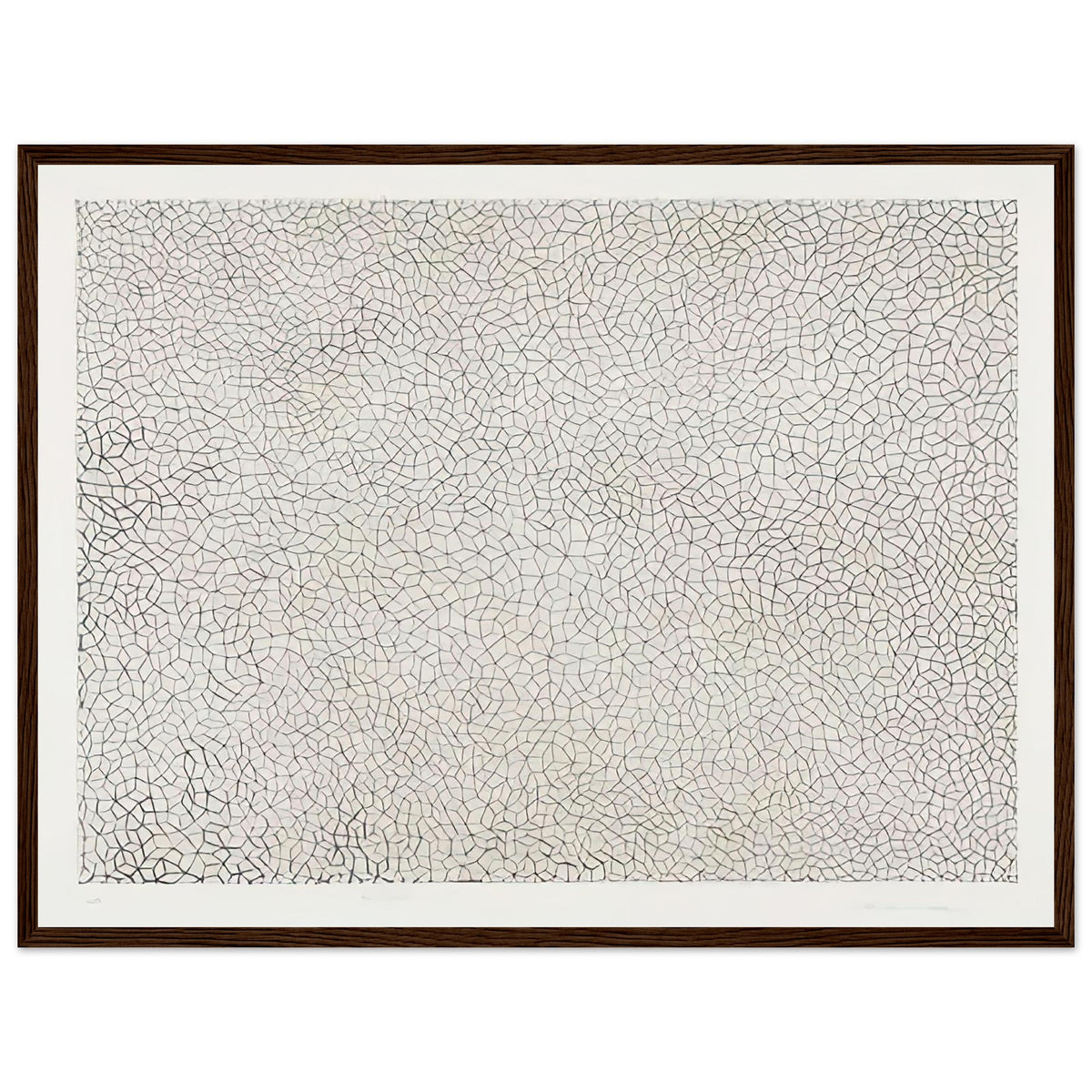 Yayoi Kusama framed print — Infinity Nets (Image 3) explores Kusama’s Infinity Net as a field built from countless repeated marks, dark wood frame, 45x60 cm / 18x24″
