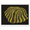 Yayoi Kusama framed print — Napping Pumpkin gives the artist’s beloved gourd a gently humorous, almost human personality, white frame, 30x40 cm / 12x16″