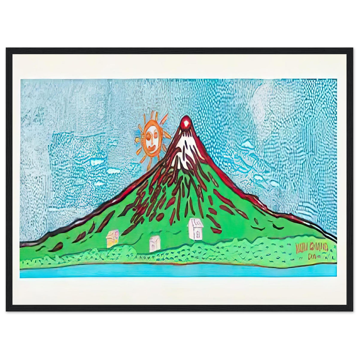Yayoi Kusama framed print — Mt. Fuji in Seven Colours: All About Mt. Fuji That I Have Loved My Whole Life is, black frame, 45x60 cm / 18x24″