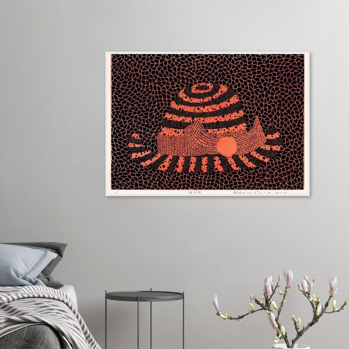 Yayoi Kusama framed print — Hat (2) turns an everyday hat into a subject for playful observation
