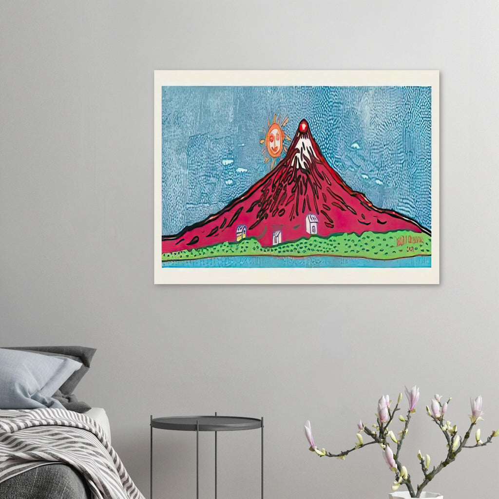 Yayoi Kusama poster — Mt. Fuji in Seven Colours: Mt. Fuji I Love is Kusama’s red interpretation of the celebrated Japanese mountain. The emphatic