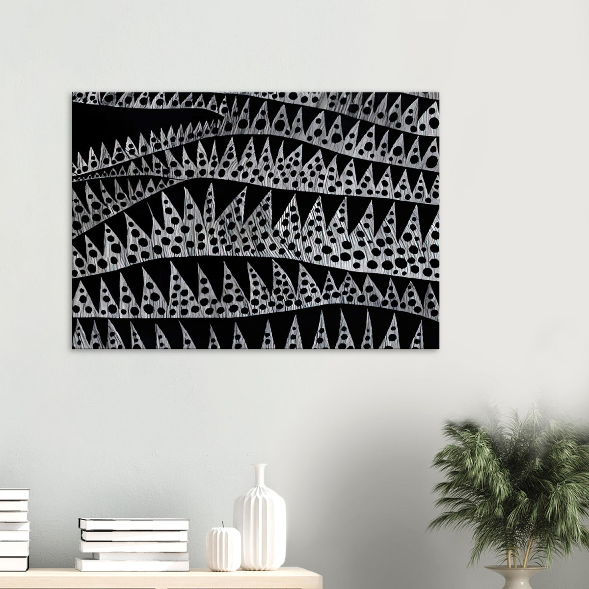 Yayoi Kusama canvas print — Waves (TWXZO) approaches the motion of water as a patterned, repeating event